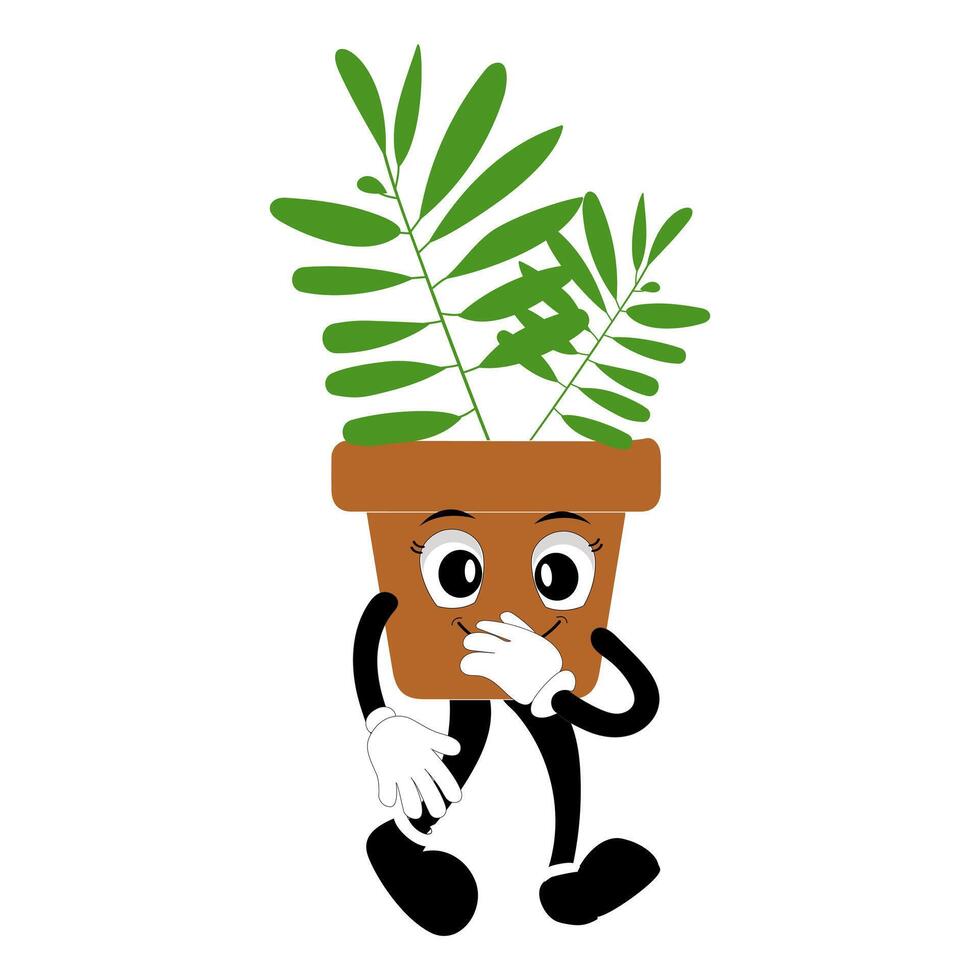 Cartoon plant walking in a pot with energetic pose vector