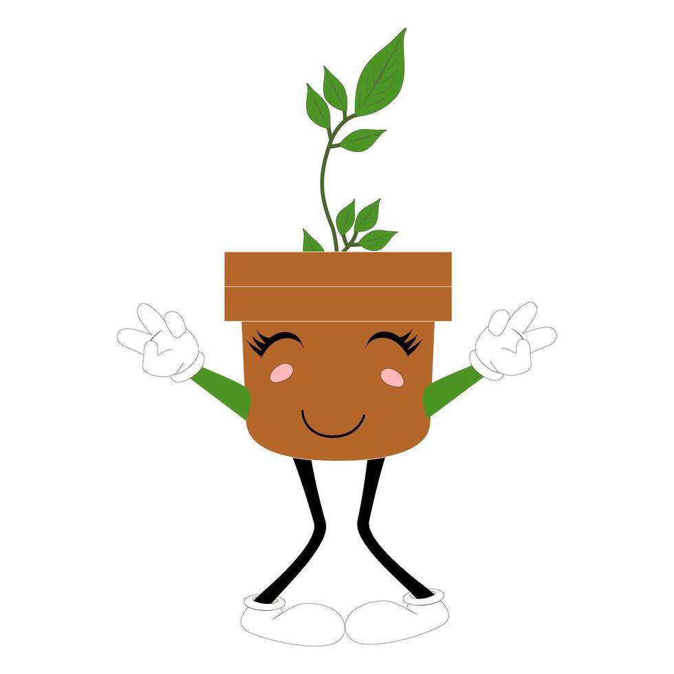 A shy plant character who blushes while raising both hands. vector