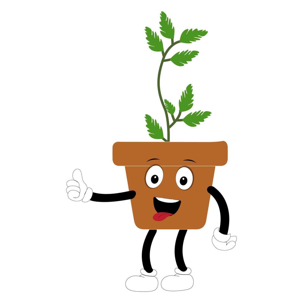 Dancing cartoon plant in pot with happy moves vector