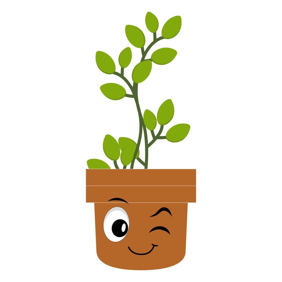 Animated potted plant with winking green leaves vector