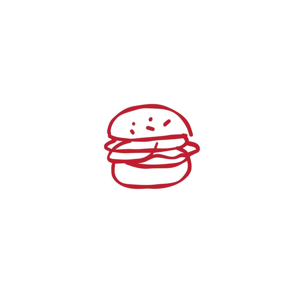 Simple red line drawing of a classic burger on white background vector