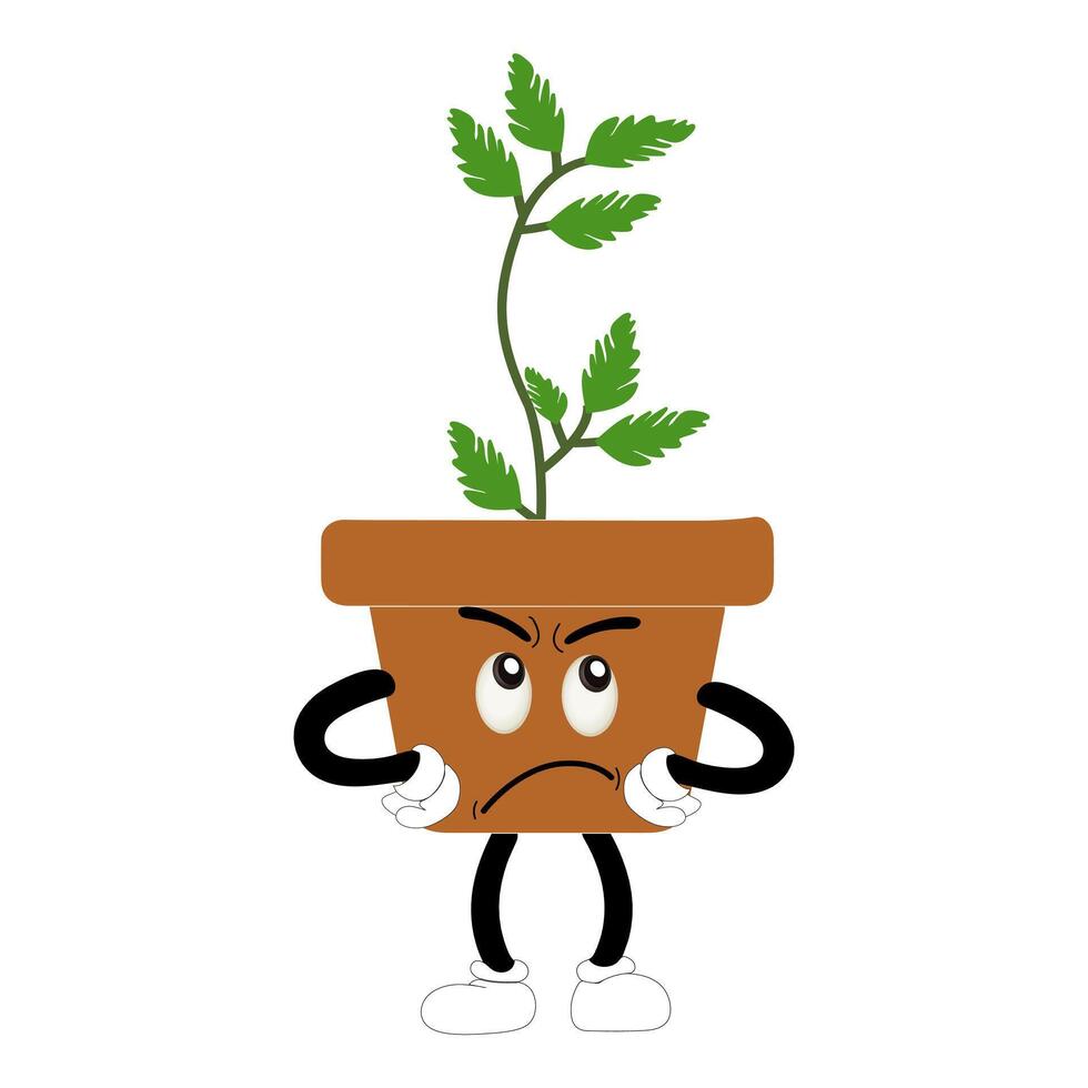 Sad little potted plant with droopy leaves and tears vector