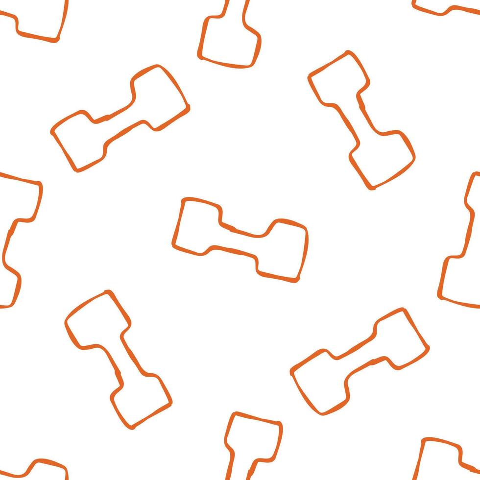 Seamless pattern of dumbbells in orange outline on a white background vector