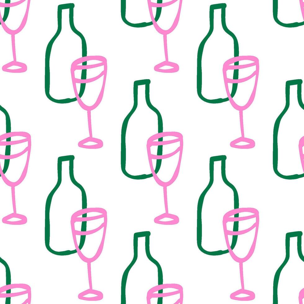 Seamless pattern with wine bottles and glasses modern minimalist wine themed design vector