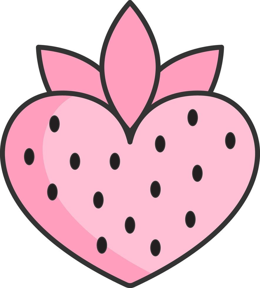 strawberry heart shaped icon, simple linear black and pink icons, isolated on a white background, doodle and sketch style, hand drawing vector