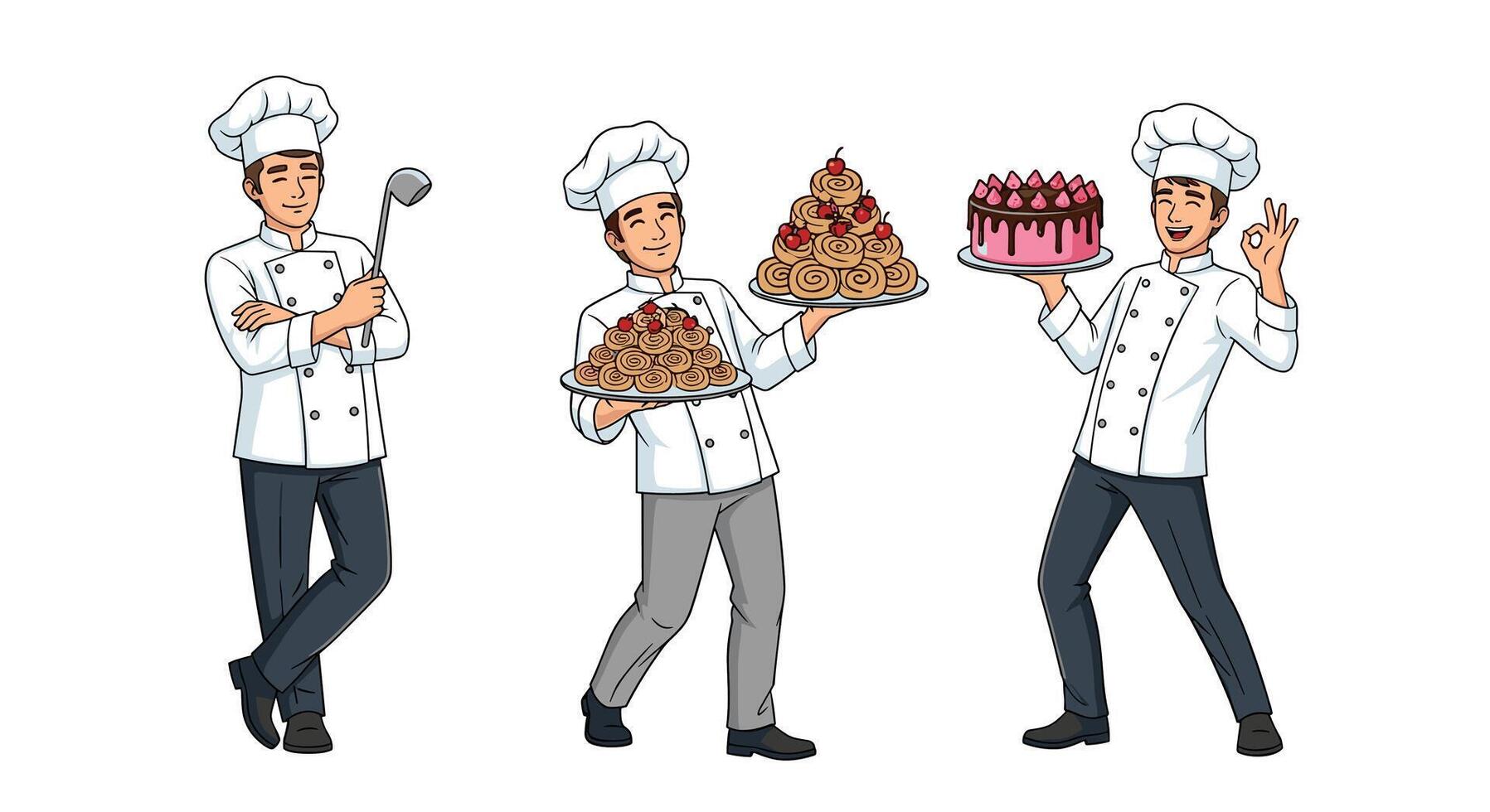 Bakers Making Delicious Pastries Cakes and Bread A Celebration of Culinary Arts vector