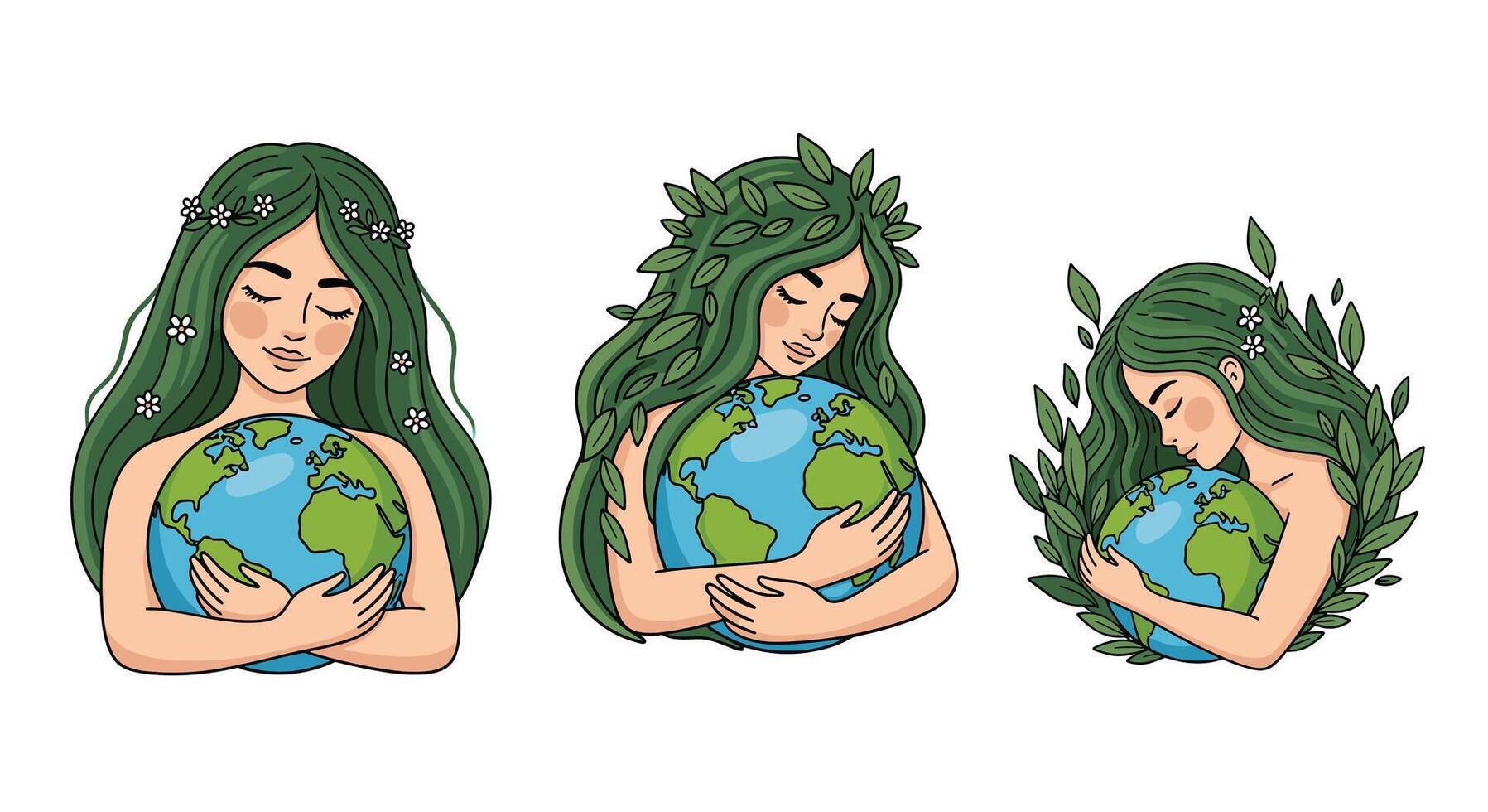 Mother Earth Embraces the World Nurturing Nature's Harmony for a Sustainable Future Generation vector