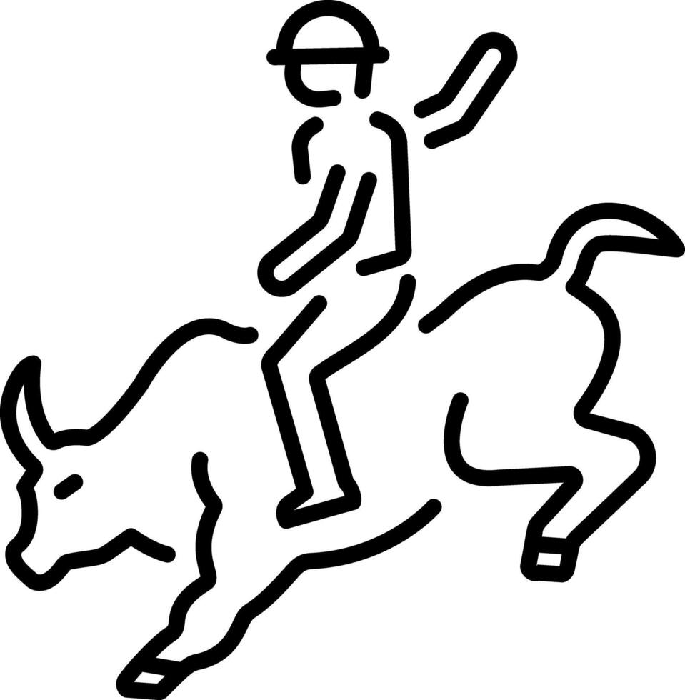 A linear style icon showing a person doing bull riding vector
