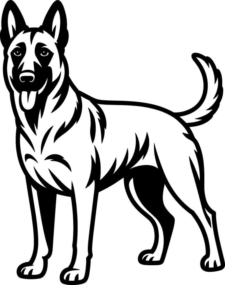 A black and white drawing of a german shepherd dog vector