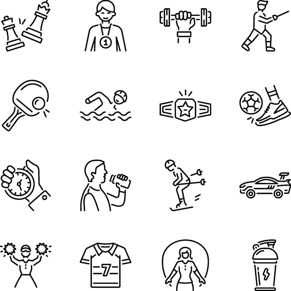 Set of 16 Sport Games Linear Style Icons vector