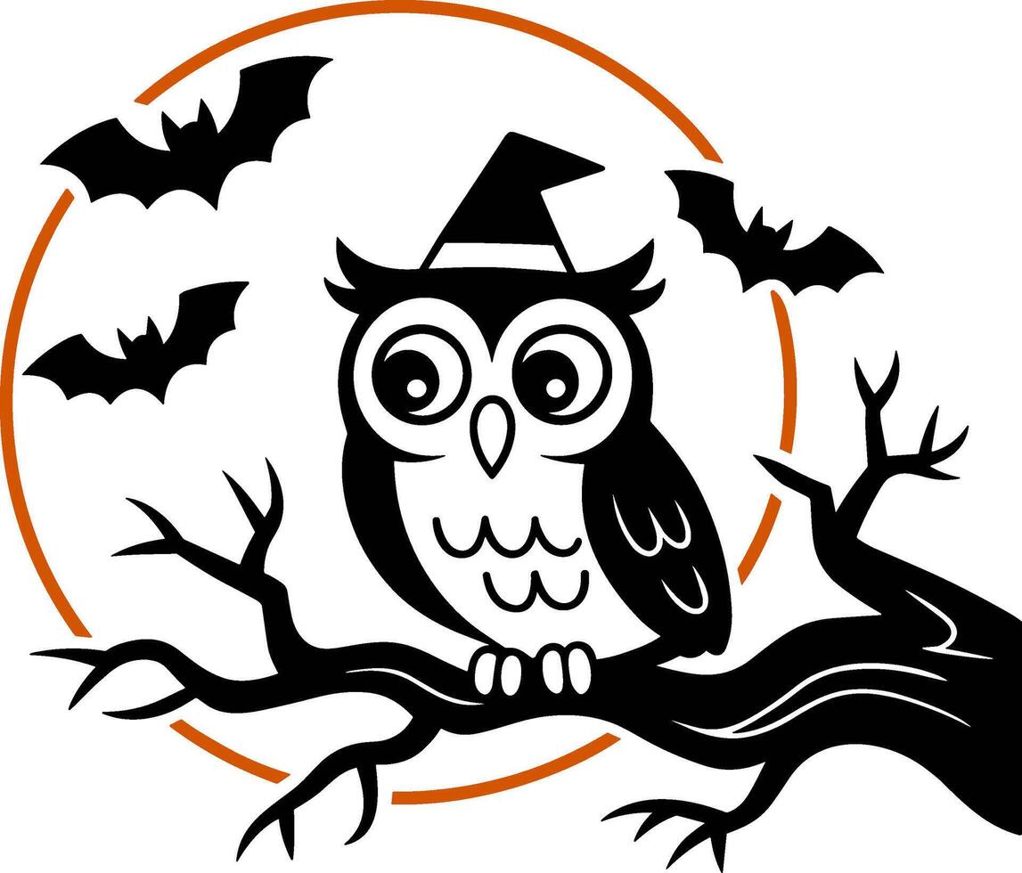 An owl wearing a witch hat is sitting on a branch vector