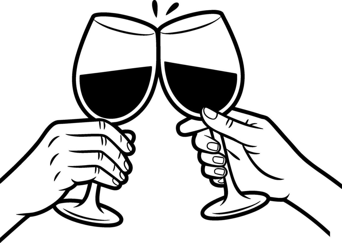 Two hands holding wine glasses to toast each other vector