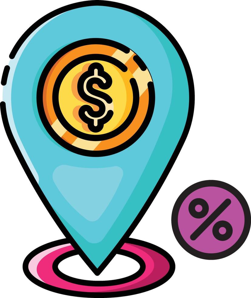 Made in uk a blue location pin with a dollar coin inside icon. vector