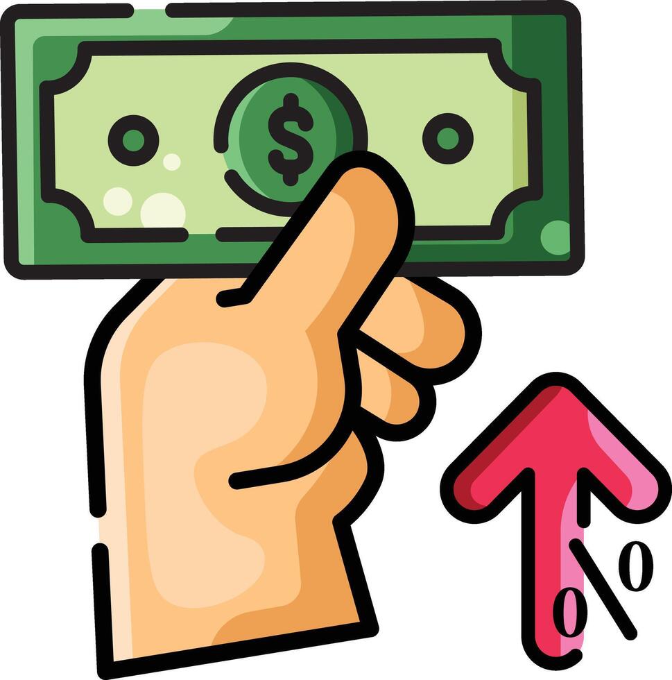 Made in uk hand holding a dollar bill points upwards icon. vector