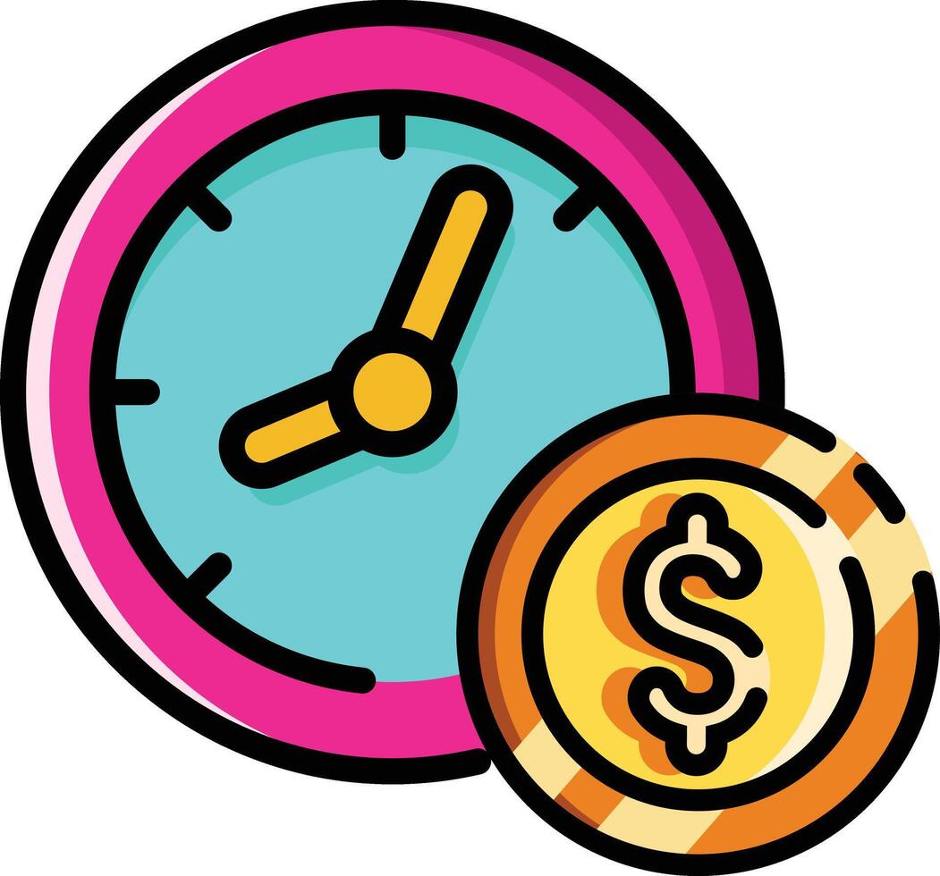Made in uk a pink clock and a gold dollar coin icon. vector