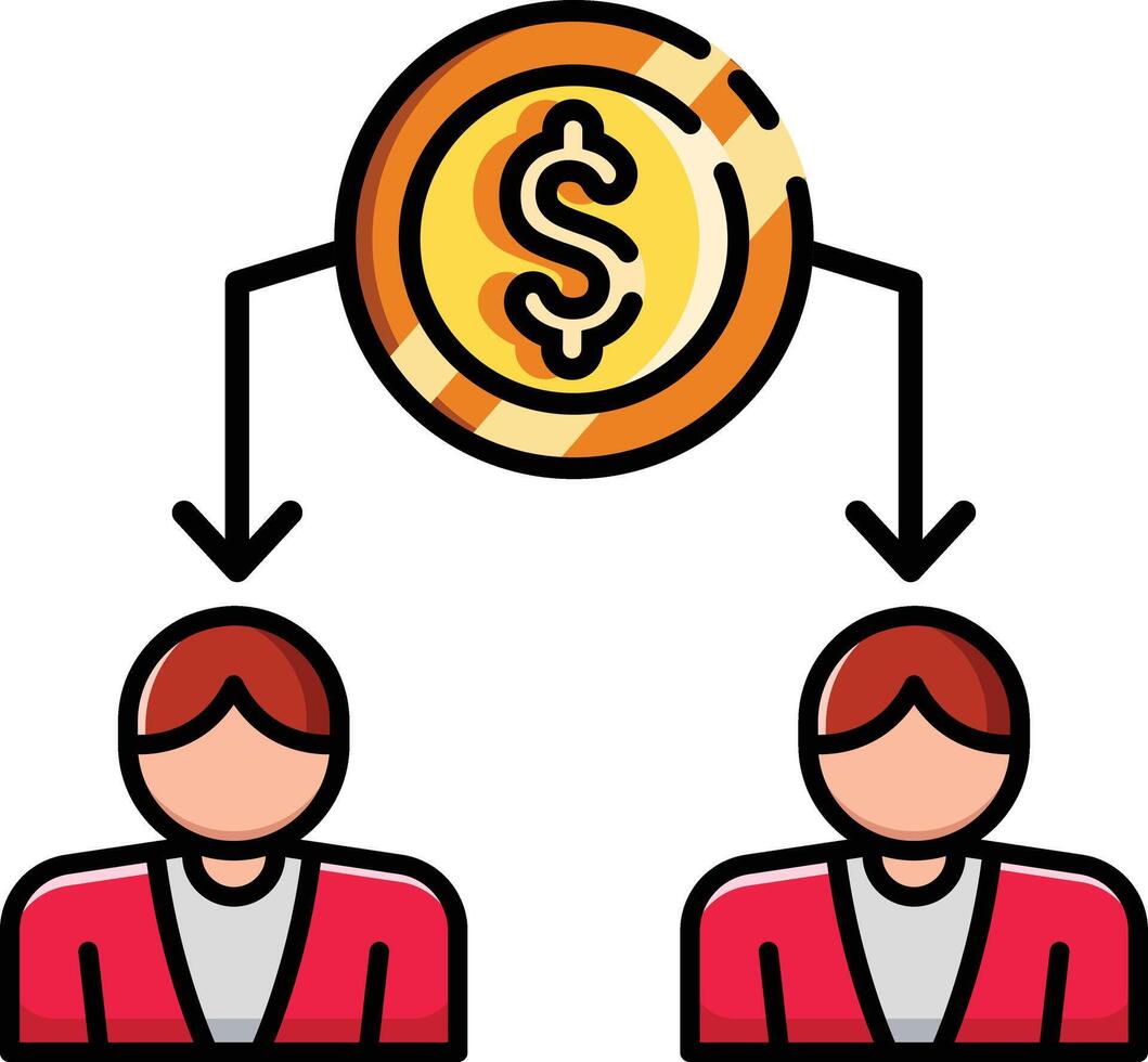 Made in uk a coin with a dollar sign is divided between two people icon vector