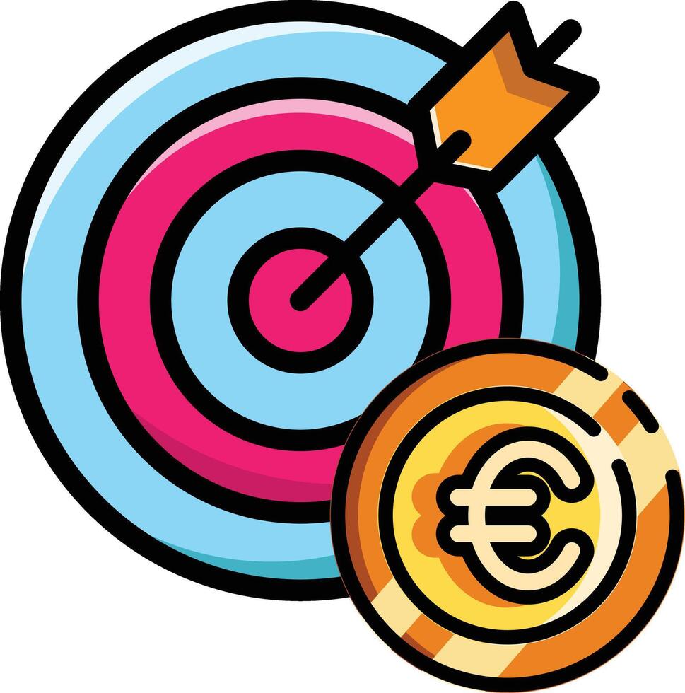 Made in uk a target with an arrow hitting the bulls eye and a euro coin next to it icon. vector