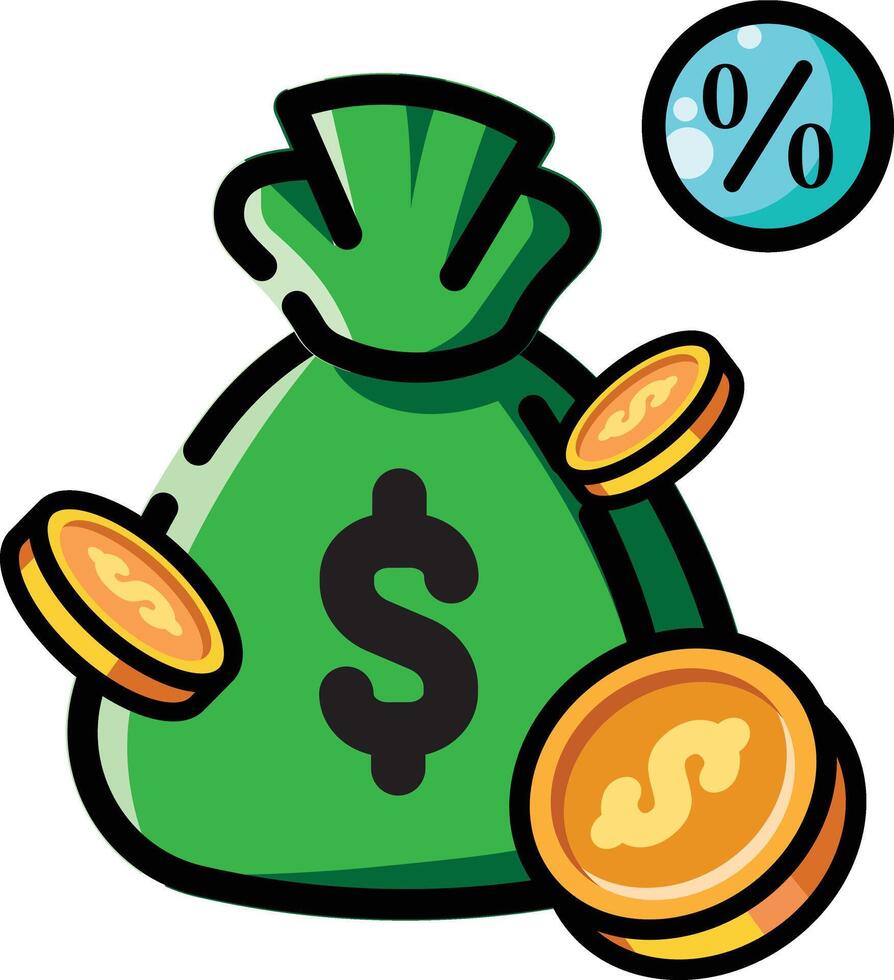 Made in the uk a green money bag overflowing with dollar signs and gold coins icon. vector