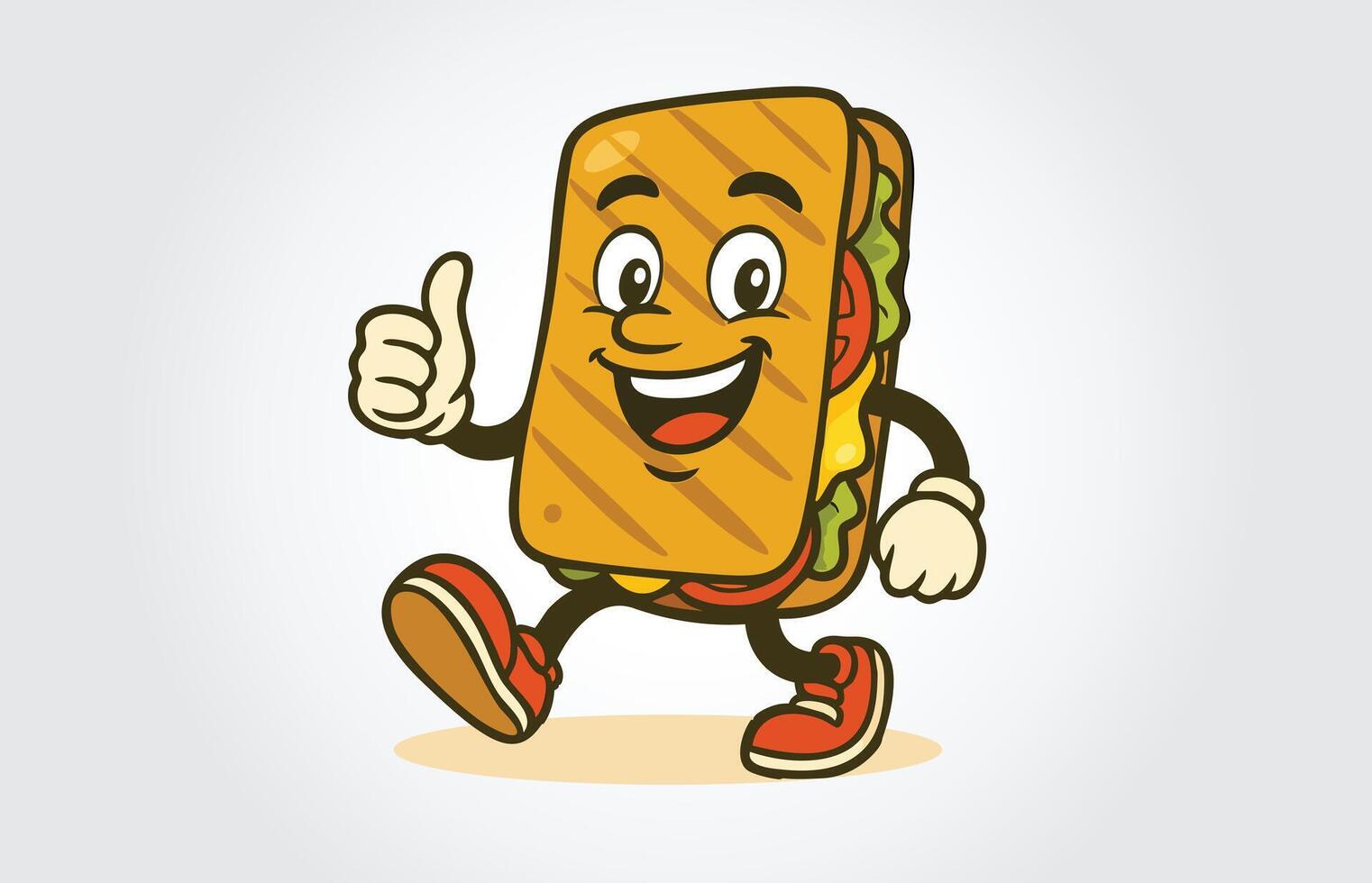 Happy walking Panini sandwich mascot with a thumbs up vector
