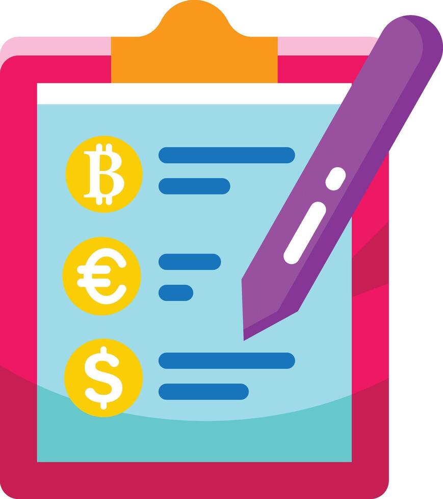 Made in uk a clipboard with a pen and currency symbols icon flat style. vector