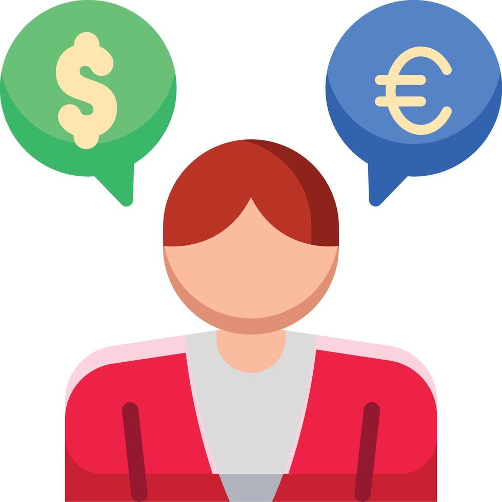Made in uk a person ponders the dollar and euro icon flat style. vector