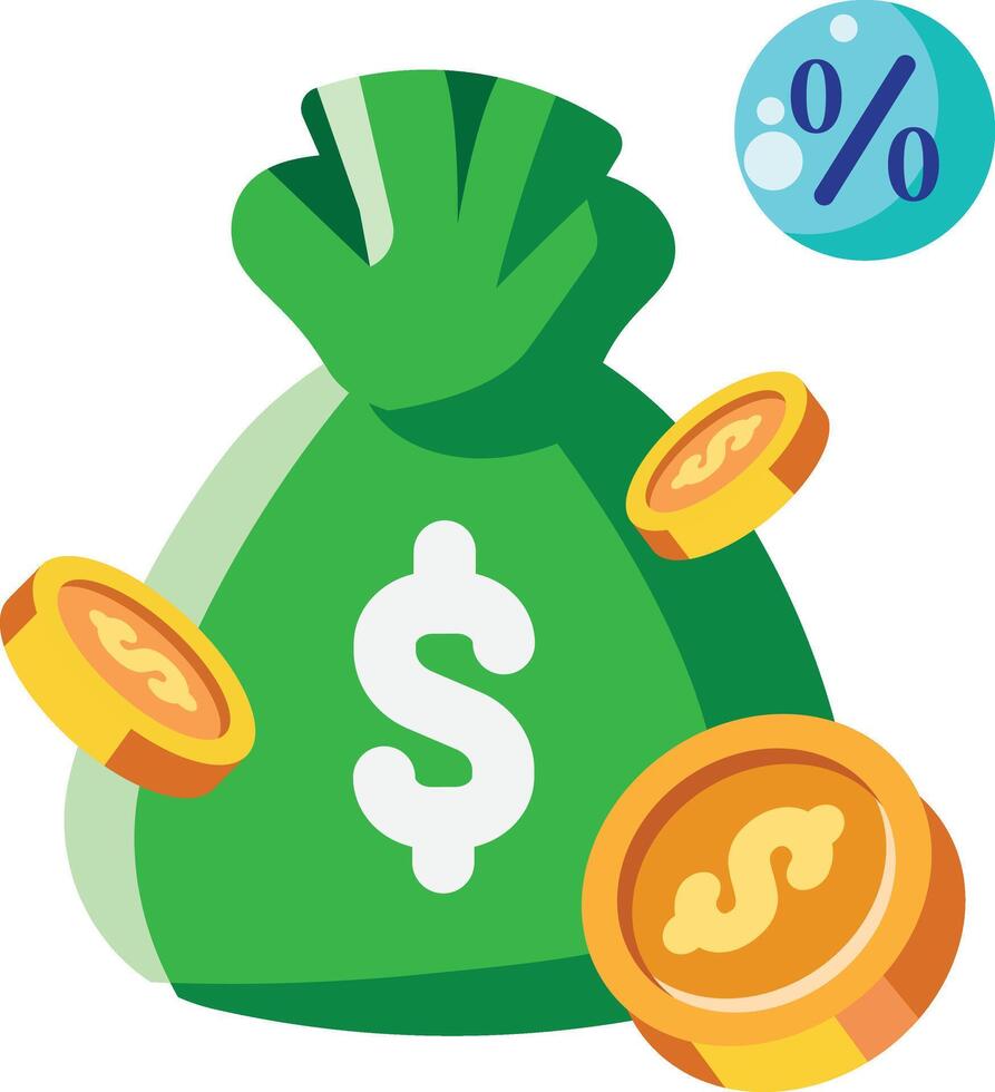 Made in the uk a green money bag overflowing with dollar signs and gold coins icon flat style. vector