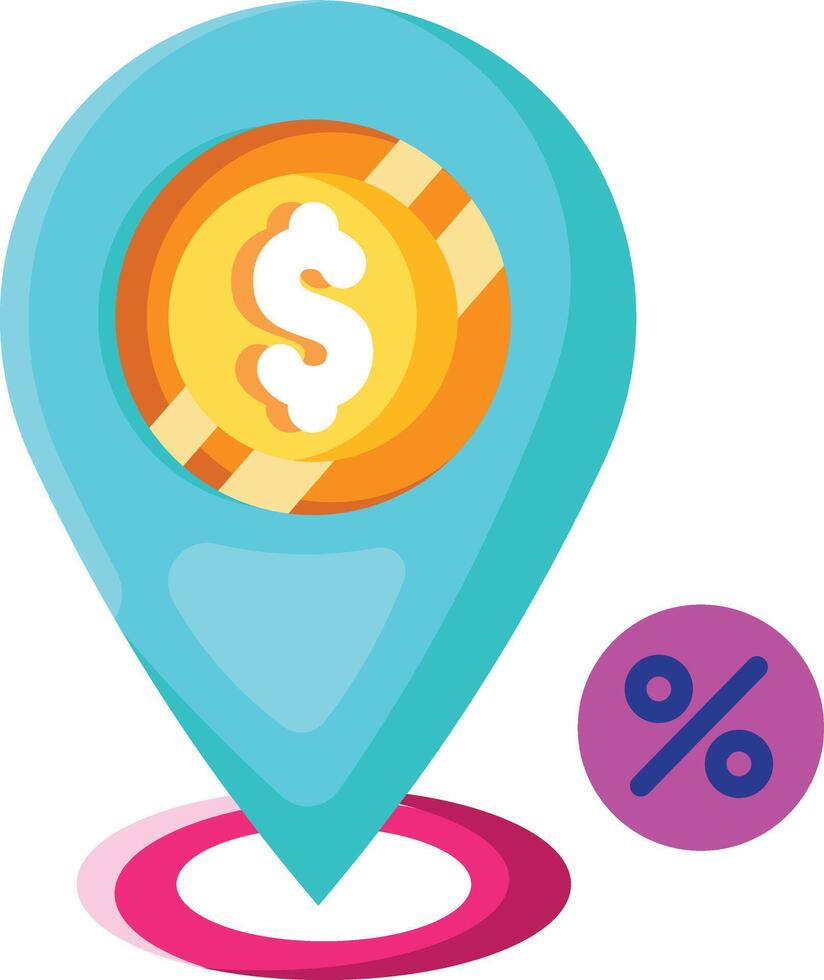 Made in uk a blue location pin with a dollar coin inside icon flat style. vector