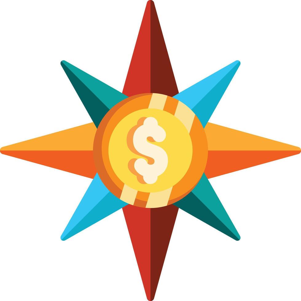 Made in uk a colorful compass with a dollar sign in the center icon flat style. vector