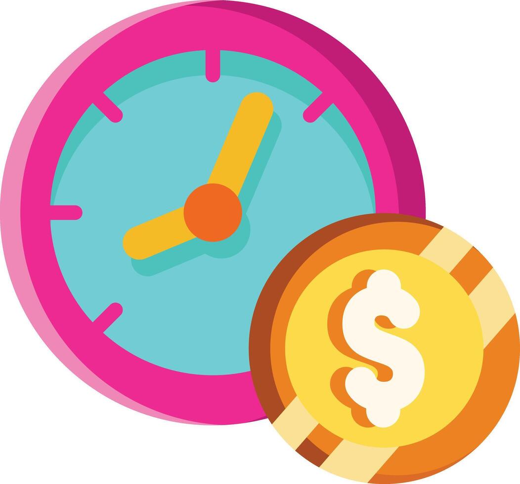Made in uk a pink clock and a gold dollar coin icon flat style. vector
