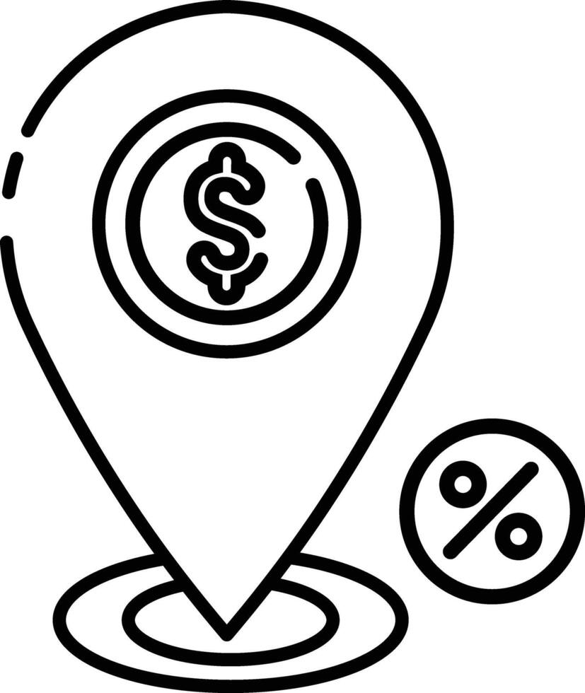 Made in uk a location pin with a dollar coin inside icon outline style. vector