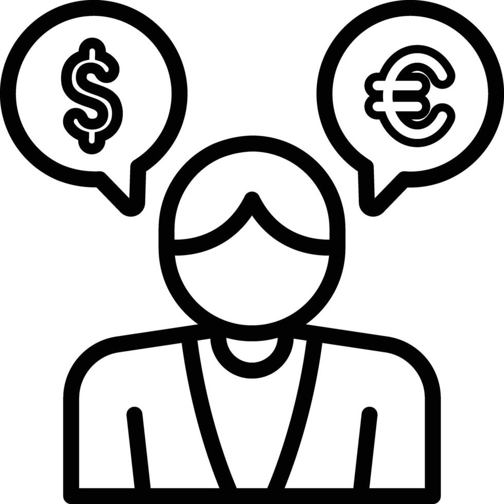 Made in uk a person ponders the dollar and euro icon outline style. vector