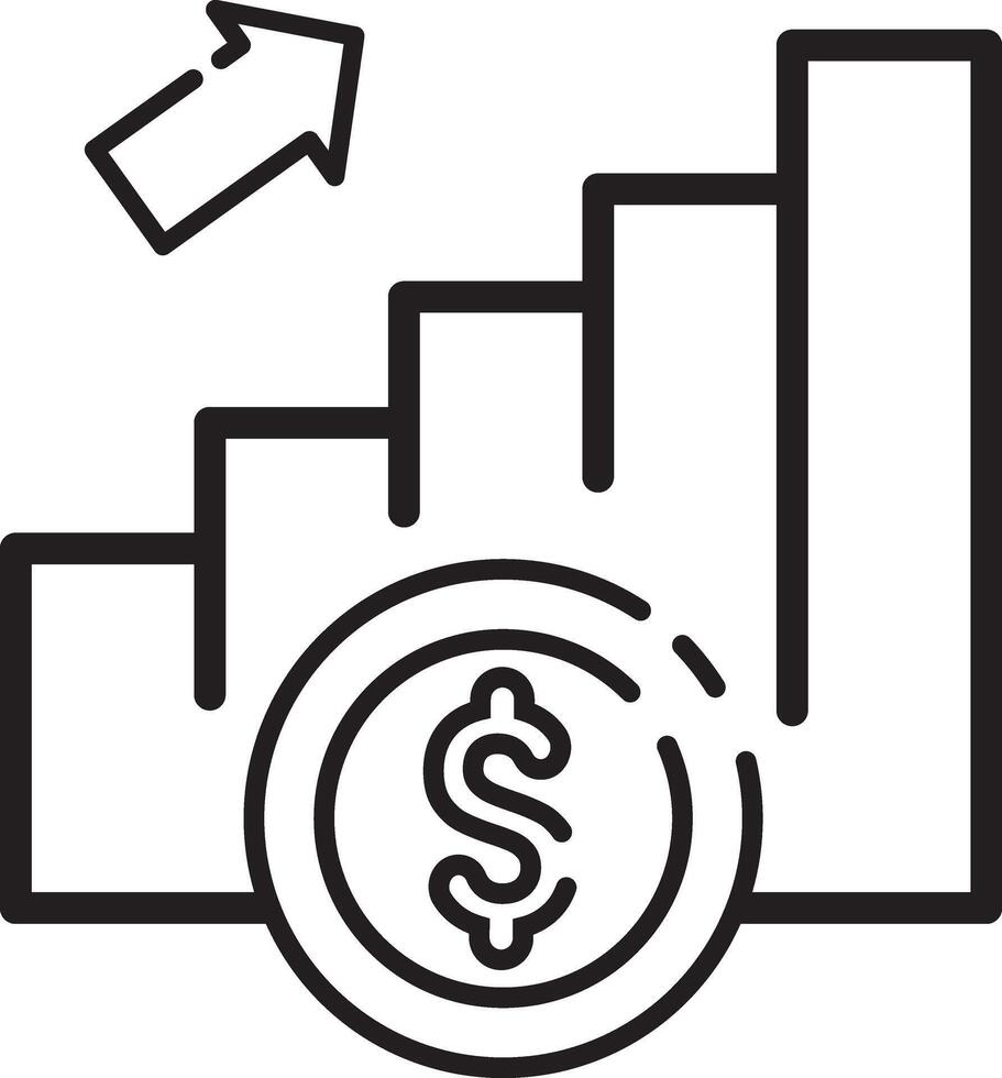 Made in uk a coin with a dollar sign on a bar graph icon outline style. vector