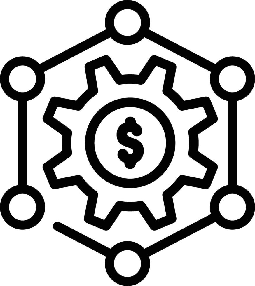 Made in uk a gear icon with a dollar sign inside connected to six circles interconnected business growth. vector