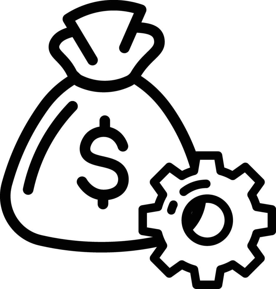 Made in uk a money bag and a gear symbolize financial strength icon outline style. vector