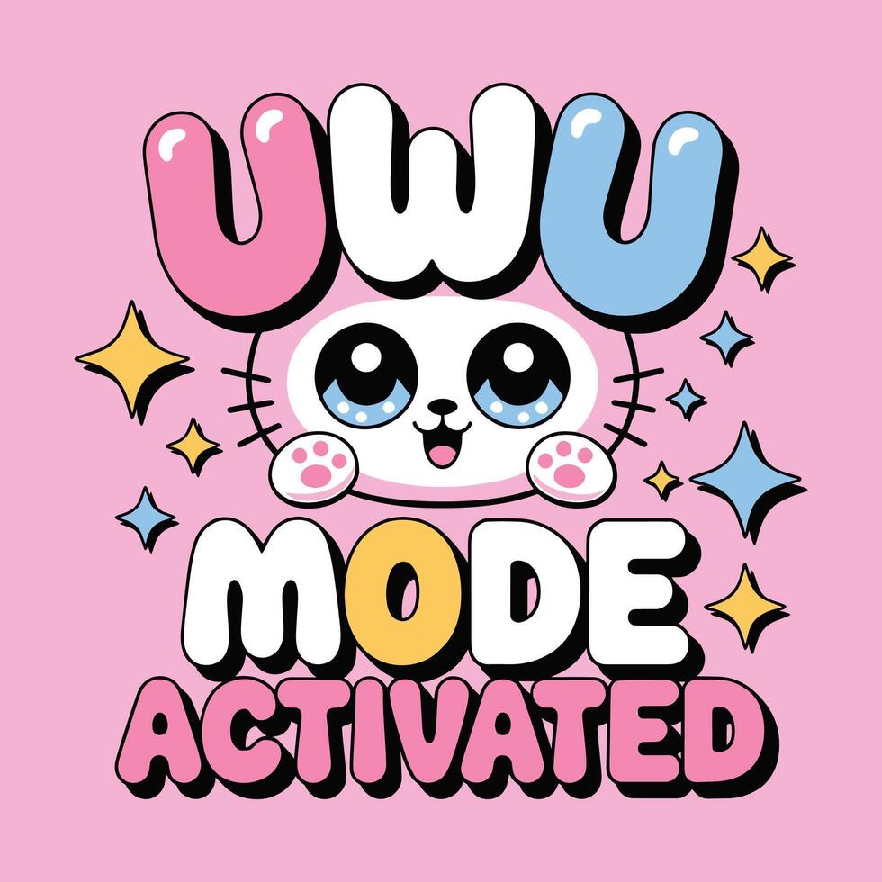 UwU Mode Activated Cute Cat T Shirt Design Illustration vector