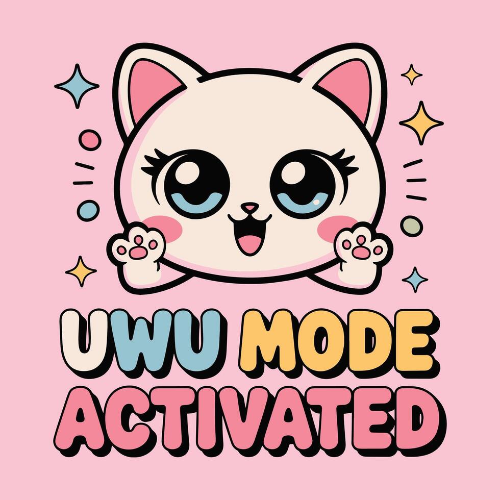 UwU Mode Activated Cute Cat T Shirt Design vector
