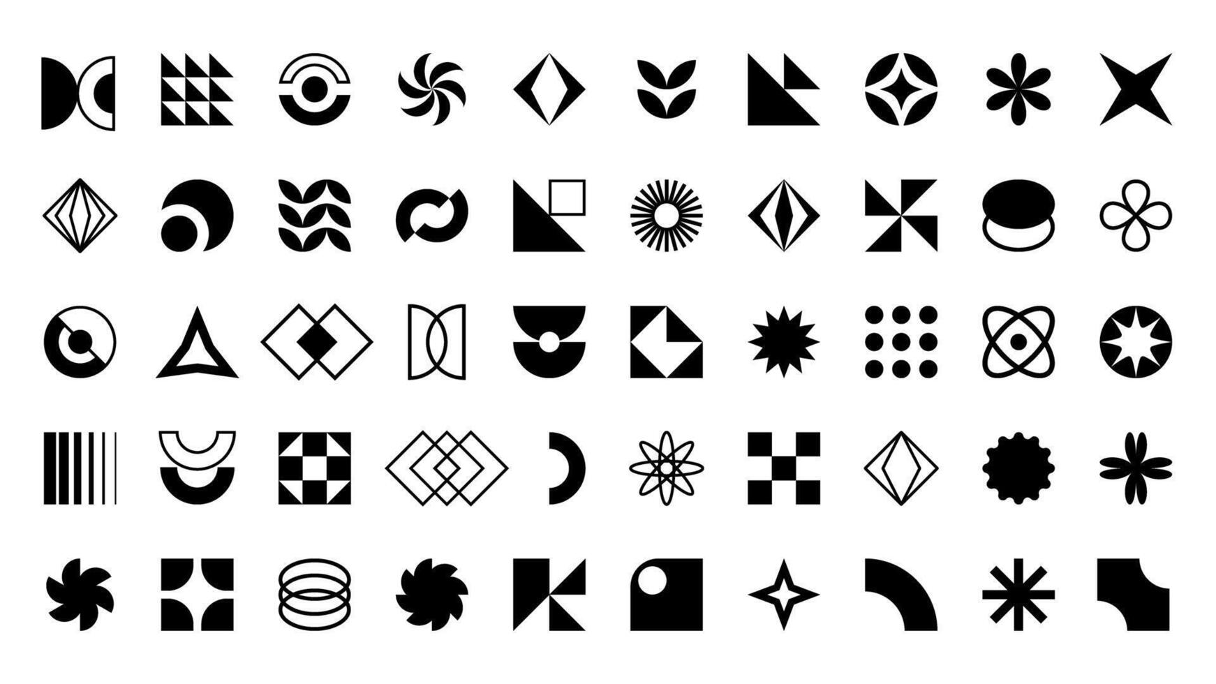 Black brutalist geometric shapes collection isolated on white background vector