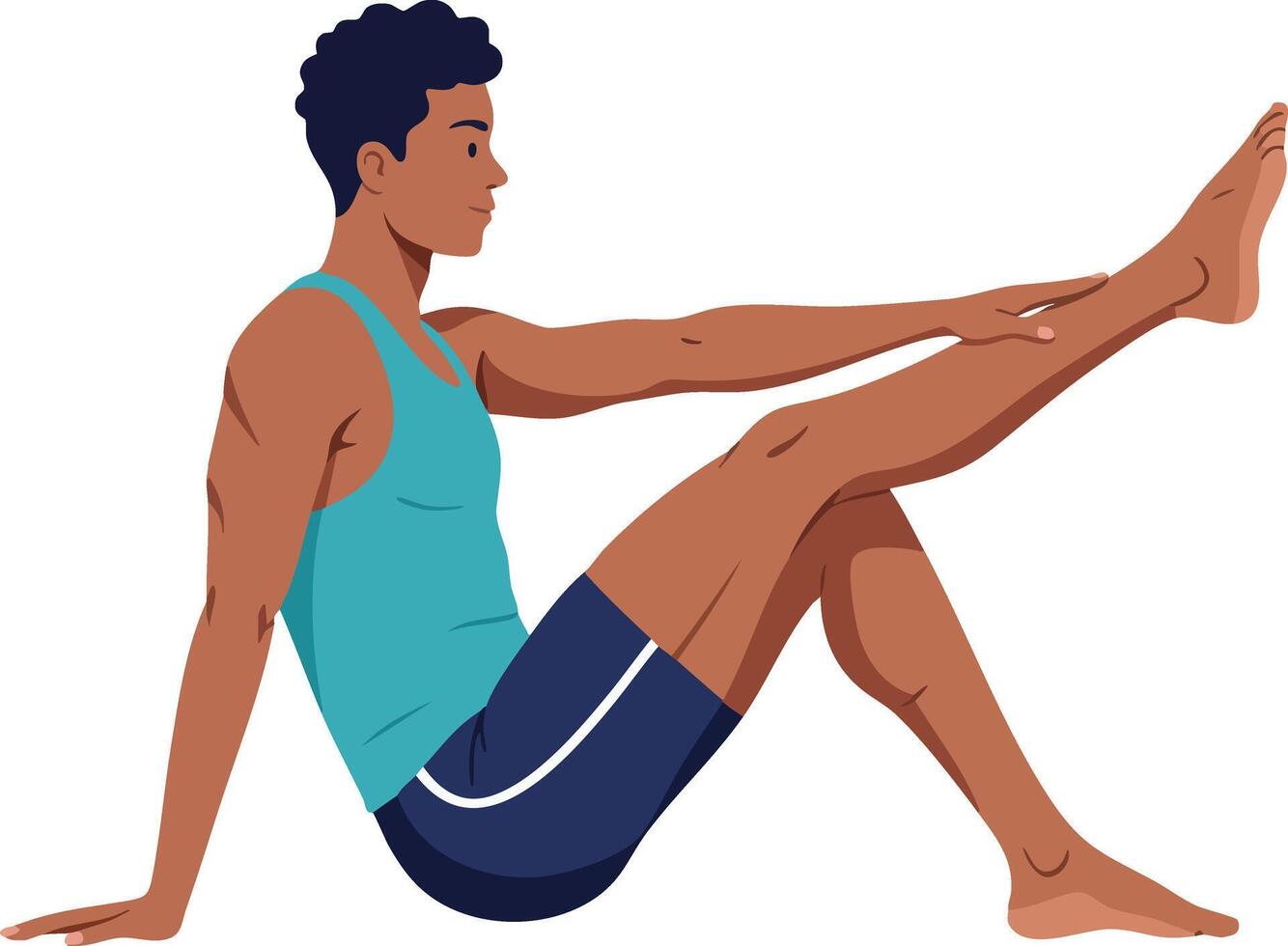 Man practicing seated yoga pose with extended leg in casual sportswear illustration for fitness and wellness lifestyle vector