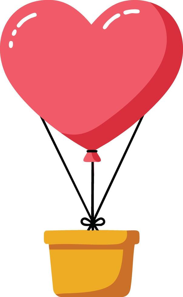 Heart shaped balloon flying with basket in romantic and creative illustration design vector