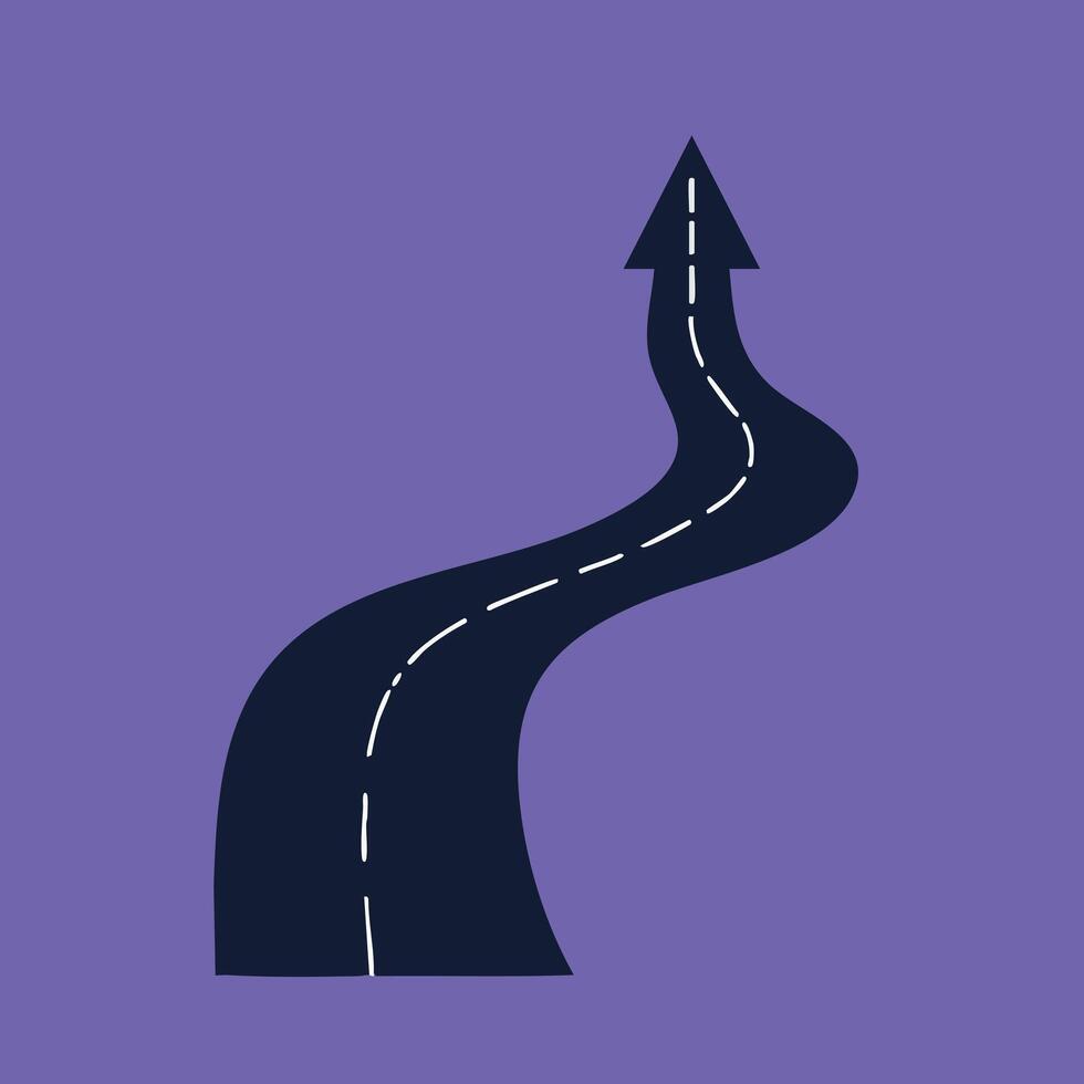 Winding arrow shaped road symbol on purple background illustration for direction concept vector