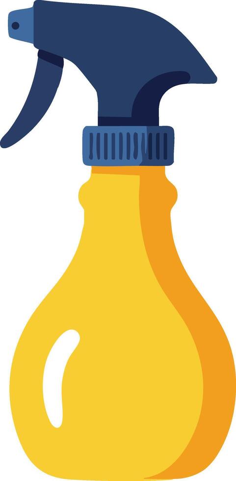 Cleaning spray bottle with yellow container and blue nozzle for household use and surface sanitation illustration vector