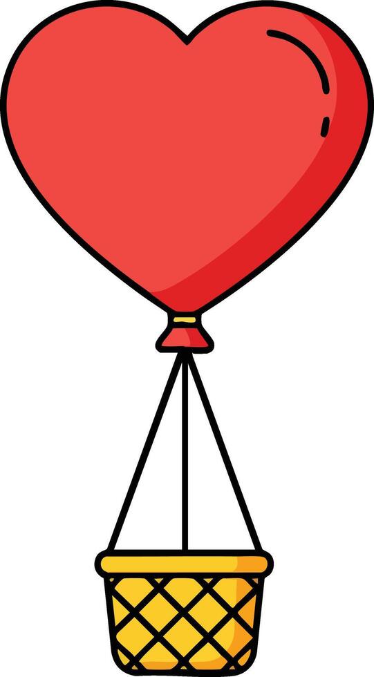Heart shaped balloon airship with basket illustration in simple style for love and romance themes vector
