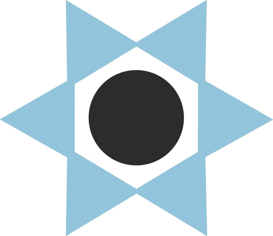 Abstract geometric star shape with central black circle and light blue triangles illustration for design use vector