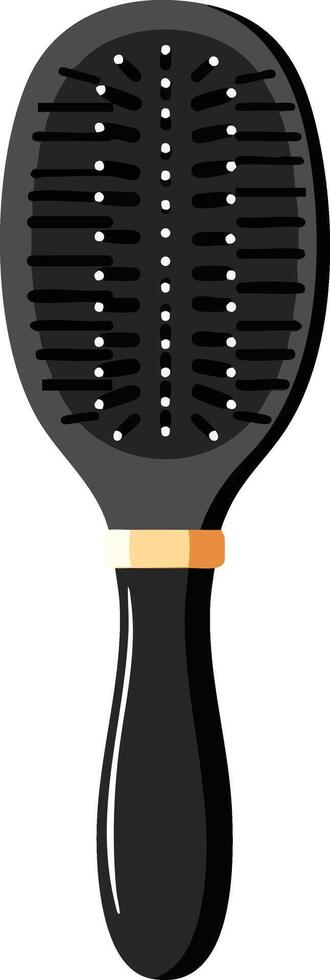 Black hairbrush with golden accent and plastic bristles simple illustration for personal grooming and styling tools collection vector