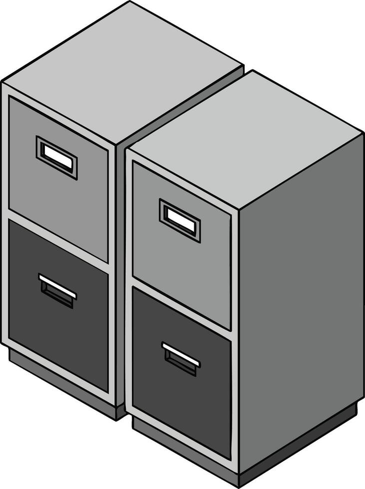 Two gray filing cabinets with drawers office storage furniture illustration design vector