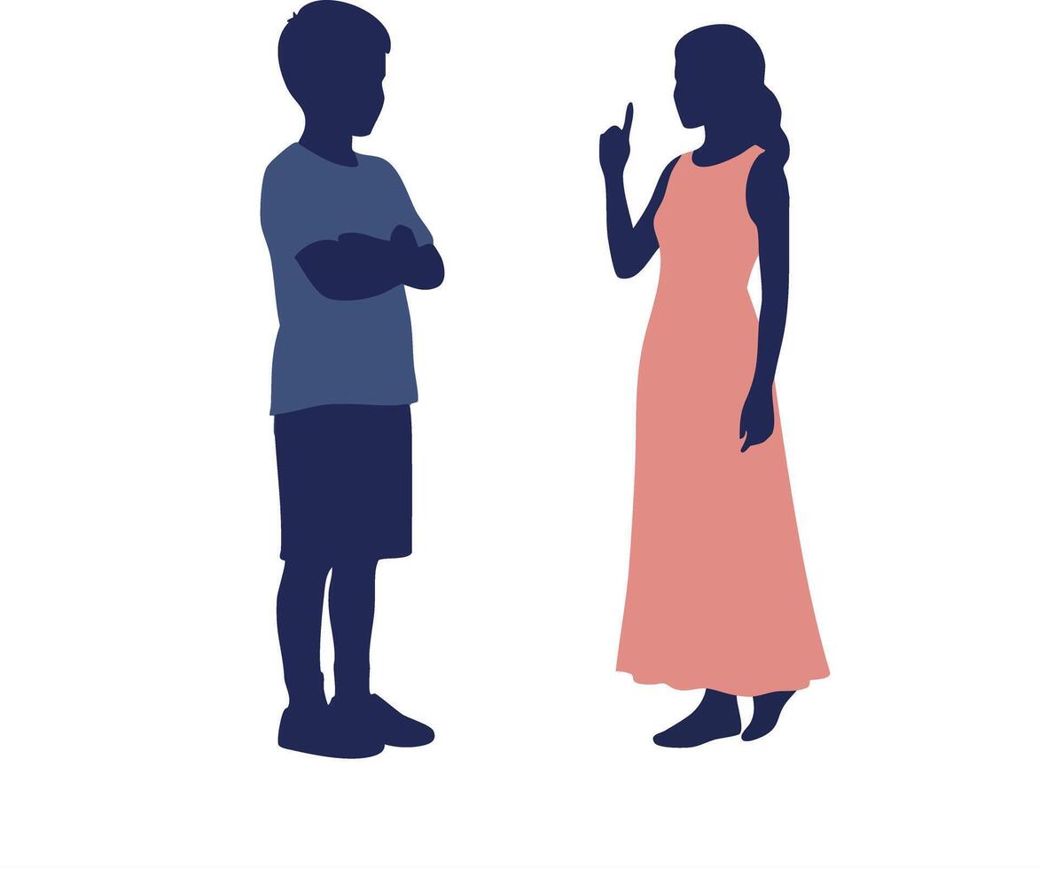 Silhouette of man and woman arguing with crossed arms and finger raised in illustration vector