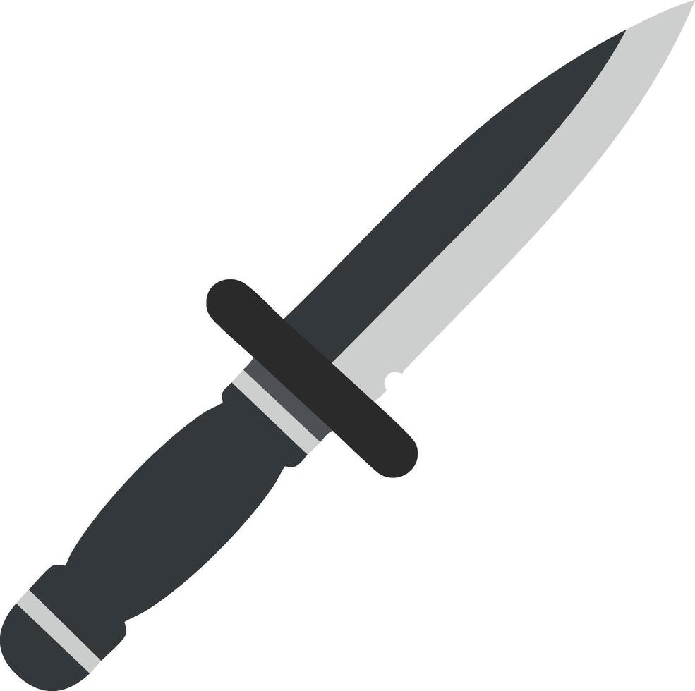 Combat knife illustration with black handle and silver blade isolated on white background vector