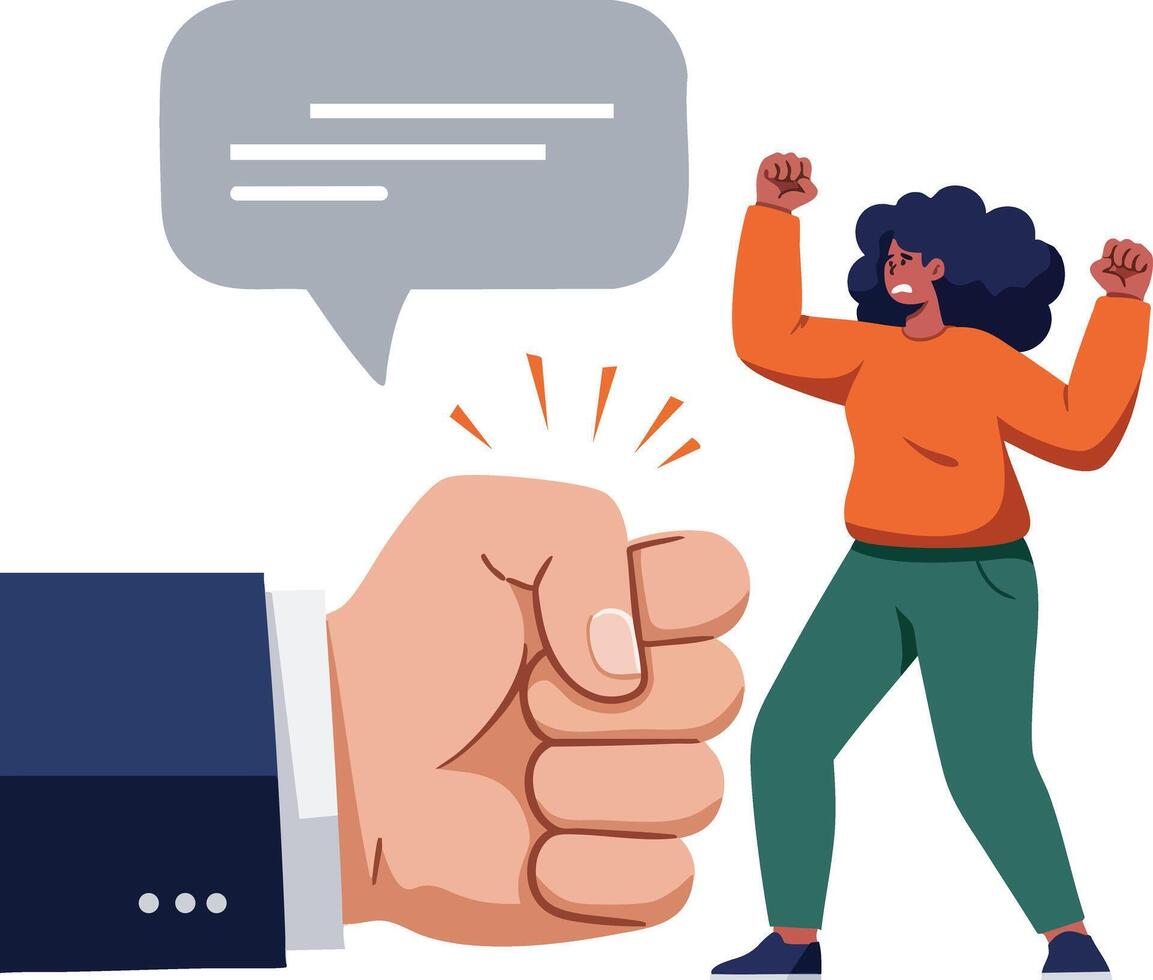 Successful woman celebrating victory with raised fists and clenched fist symbol of achievement illustration vector