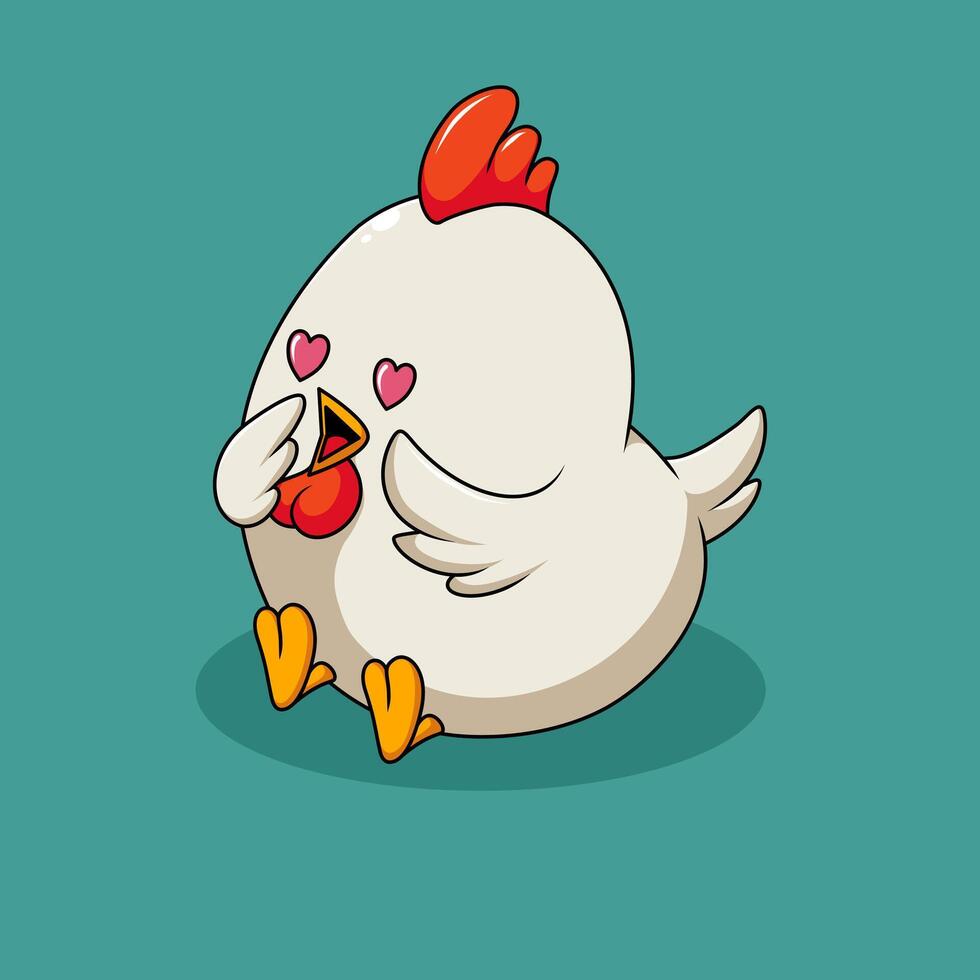 Cartoon Chicken in Love with Heart Eyes vector