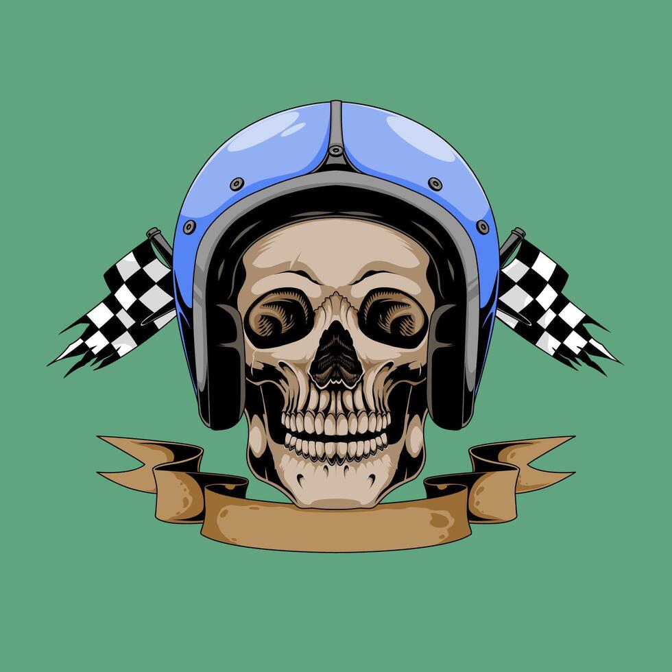 Skull with Racing Helmet and Checkered Flags vector